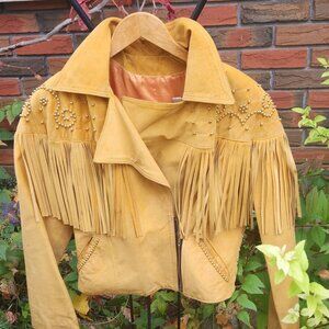 Rare Vintage Bling nFringe lined bomber jacket Zipper cuffs, off-centre main zip